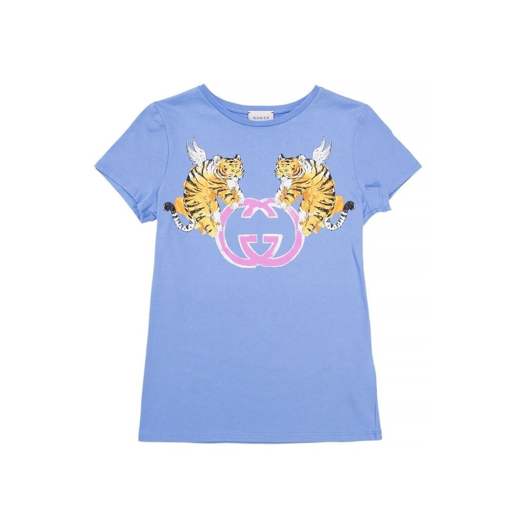 NWT Gucci GG winged tiger t-shirt in blue Size 4